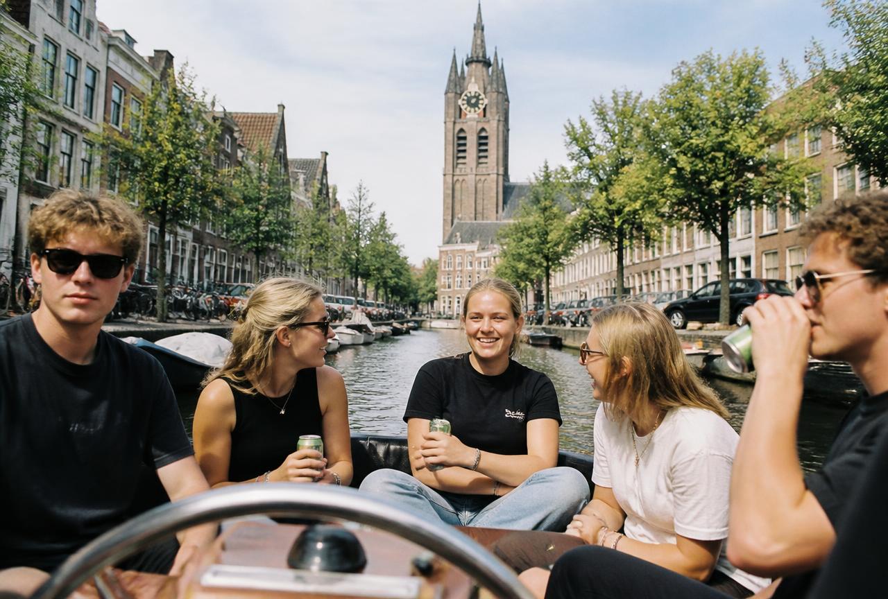 Studenten feesten op een boot in Delft