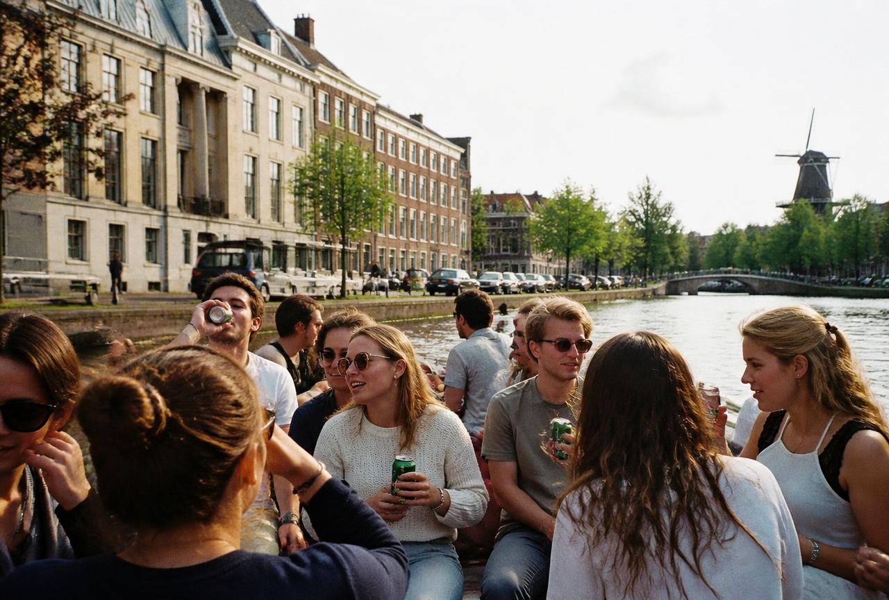 Studenten feesten op een boot in Leiden