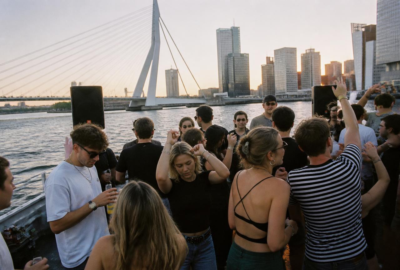 Studenten feesten op een boot in Rotterdam